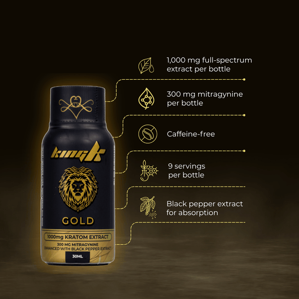 King K Gold liquid kratom extract shot label and directions