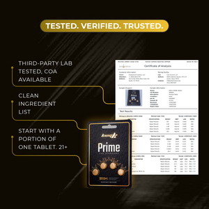 King K Prime kratom extract tablets lab-tested quality badges